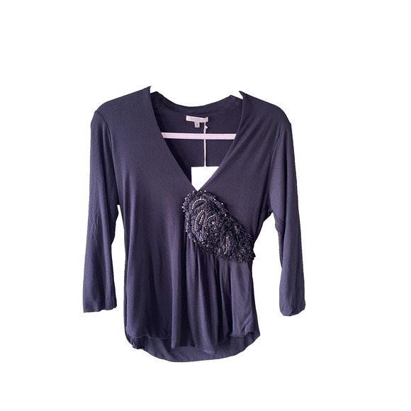 Bordeaux Blouse Womens Size Small NEW Embellished Y2K Black Modal Stretchy Shirt - Picture 1 of 12